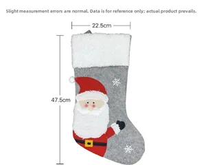 Detail of grey felt Christmas stocking with Santa Claus applique and snowflake embroidery
