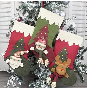 Three-piece set of 3D Christmas stockings featuring Santa Claus, snowman, and reindeer figures