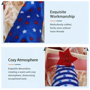 Detail of plush gnome hats with American flag stars and stripes for Independence Day decor