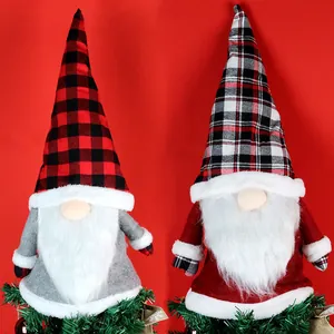Large Christmas Tree Topper Gnome Faceless Doll Decoration Plaid Hat Nordic Forest Old Man Plush Toy For Home Holiday Party Ornament
