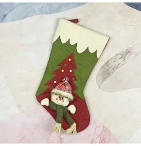 Close-up of a festive Christmas stocking with 3D snowman doll and lamb wool trim detail