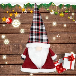 Christmas gnome topper with red plaid hat and white beard for festive tree decoration
