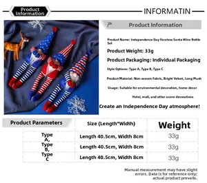 Detailed view of patriotic 4th of July gnomes with red, white and blue stars and stripes