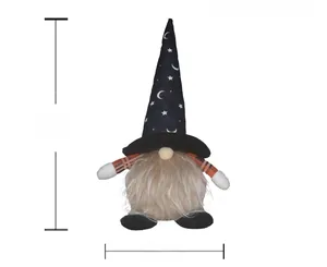 Detail of Halloween gnome plush with 39cm height, wizard hat, and glowing LED light decoration