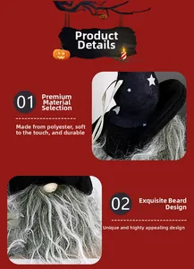Detail of Halloween gnome hanging decoration with star hat and soft polyester grey beard