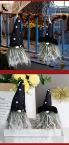 Close-up of Halloween gnome plush dolls with moon and star patterns for festive decor