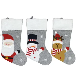 Set of 3 Christmas stockings with Santa, Snowman, and Reindeer embroidery for holiday decor