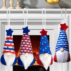 4th Of July Independence Day Gnome Hanging Ornaments Red White Blue Patriotic American Flag Stars And Stripes Faceless Doll Plush Dwarf Home Decoration