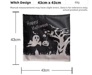 Dettaglio federa Halloween con dimensioni 43x43cm e motivi decorativi spaventosi