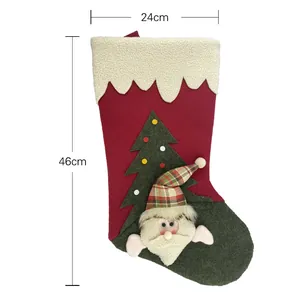 Classic 46cm Christmas stocking with 3D Santa and green tree motifs on white background
