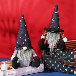 Halloween Faceless Gnome Plush Doll Wizard Hat Star Moon Pattern Plaid Nordic Elf Ornament For Home Window Party Table Decor
