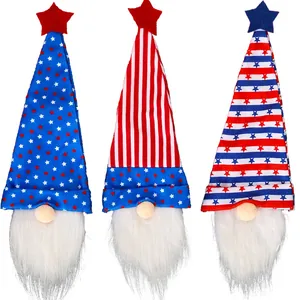 Lot de 3 gnomes du jour de l'Indépendance américaine avec étoiles rouges, blanches et bleues