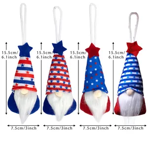 Set of four 4th of July Independence Day gnome ornaments with stars and stripes design