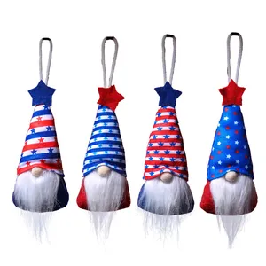Set of 4 patriotic Independence Day gnomes with red, white, and blue star-striped hats
