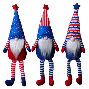 Three USA Independence Day long-legged gnomes with stars and stripes hat decorations