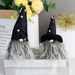 Halloween Gnome Hanging Ornament Polyester Felt Faux Fur Star Moon Pattern Faceless Wizard Gnome Grey Beard Home Decor