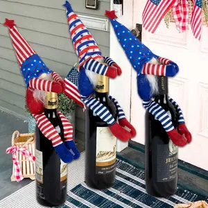 Housses de bouteille de vin gnome patriotiques du 4 juillet avec drapeaux US et des étoiles