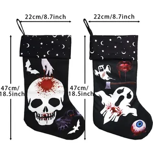 Detail of Halloween ghost and skull print stockings showing 47cm x 22cm dimensions