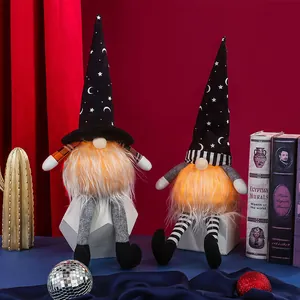 Gnomo di Halloween Luminoso in Peluche Con Luci LED Gambe Lunghe Bambola Senza Volto Motivo Stella Luna Decorazione Casa