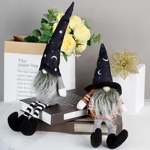 Halloween faceless gnomes with star pattern hats and long striped legs for home decor