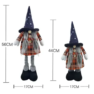 Gnomi di Halloween con motivo a quadri rossi e cappelli neri a stella e luna in due misure