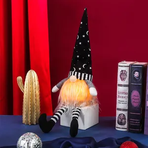 Gnomo di Halloween luminoso con cappello a stelle e luna per decorazioni domestiche