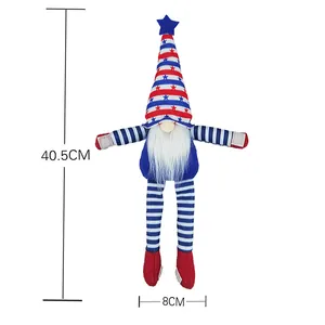 Patriotic 4th of July long-legged gnome doll with stars and stripes hat 40.5cm height