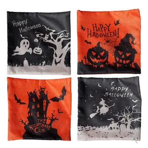 Set di quattro federe per cuscini di Halloween con fantasmi, zucche e decori