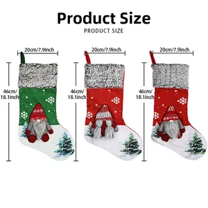 Detailed size chart showing 46cm length and 20cm width for gnome Christmas stockings