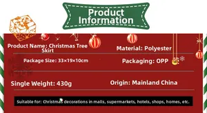 Detailed specifications for the polyester Christmas tree skirt with dimensions and weight