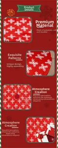 Detail of red polyester Christmas tree skirt featuring white snowflake patterns and soft texture