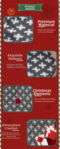 Detail view of durable gray polyester plush Christmas tree skirt with white snowflake patterns