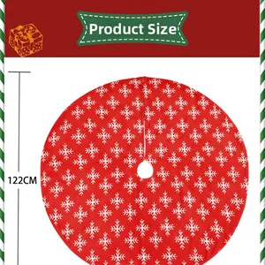 Detailed view of the 122cm red Christmas tree skirt with white snowflake patterns