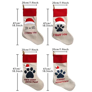 Weihnachtsstrümpfe-Set mit Katzen- und Hundepfoten-Motiven aus Jute und Plüsch