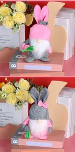 Details von Osterhasen-Gnome aus Plüsch mit weichen Filzhüten und weißem Kunstpelzbart