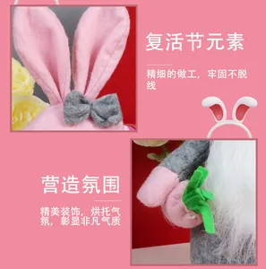 Close-up of Easter gnome with pink bunny ears and felt fabric details