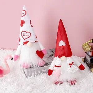 Gnomo de Peluche de San Valentino Decoración Muñeca Sin Rostro Sentada Con Adorno de Corazón Rojo Blanco Tomte Escandinavo para Hogar Fiesta Mesa Decoración Regalo