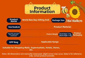 Detailed size and material specifications for bee themed gnome dolls with plush fabric