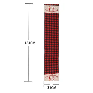 Runner da tavola natalizio a quadri con stampa gnomo, misura 181x31 cm, decoro festivo