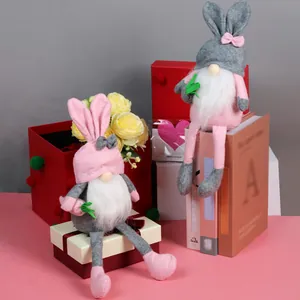Easter Bunny Gnome Plush Doll Long Legged Faceless Rabbit Figurine For Holiday Party Home Table Shelf Decoration Ornaments