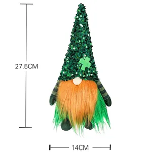 Gnome de la Saint-Patrick avec chapeau à paillettes vertes et trèfle, hauteur 27,5cm