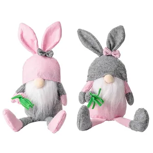 Easter gnome plush doll pair with bunny ears and soft white beard for holiday decoration