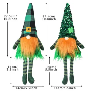 Set of two St. Patrick's Day gnomes with green sequin hats and long striped legs