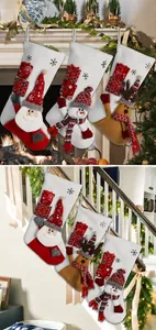 Détails des chaussettes de Noël 3D avec motifs Père Noël, bonhomme de neige et renne