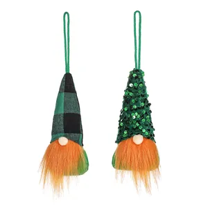 Saint Patrick's Day gnome ornaments set with sequin green hats and orange beards