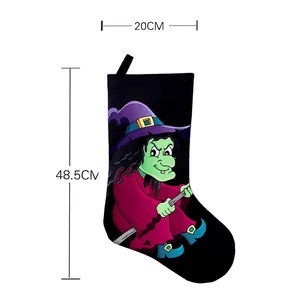 Halloween witch printed gift stocking hanging decoration measuring 48.5 by 20 cm
