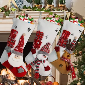 Christmas Stockings Large Christmas Tree Hanging Decorations Bag Santa Snowman Reindeer Applique Plush Stocking For Holiday Party Decor