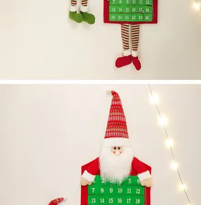 Detail of felt Christmas countdown calendar with Santa motif and 24 numbered gift pockets