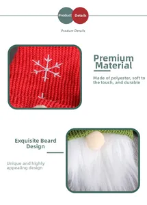 Detail of Christmas gnome wine bag with snowflake embroidery and plush faux fur beard