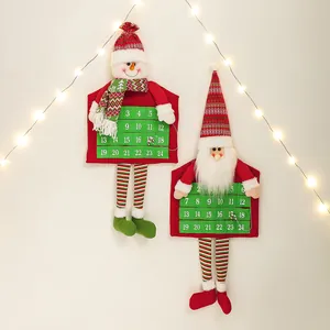 Christmas Advent Calendar Hanging Decoration Santa Claus Snowman Countdown Pockets Fabric Holiday Home Wall Decor Ornament
